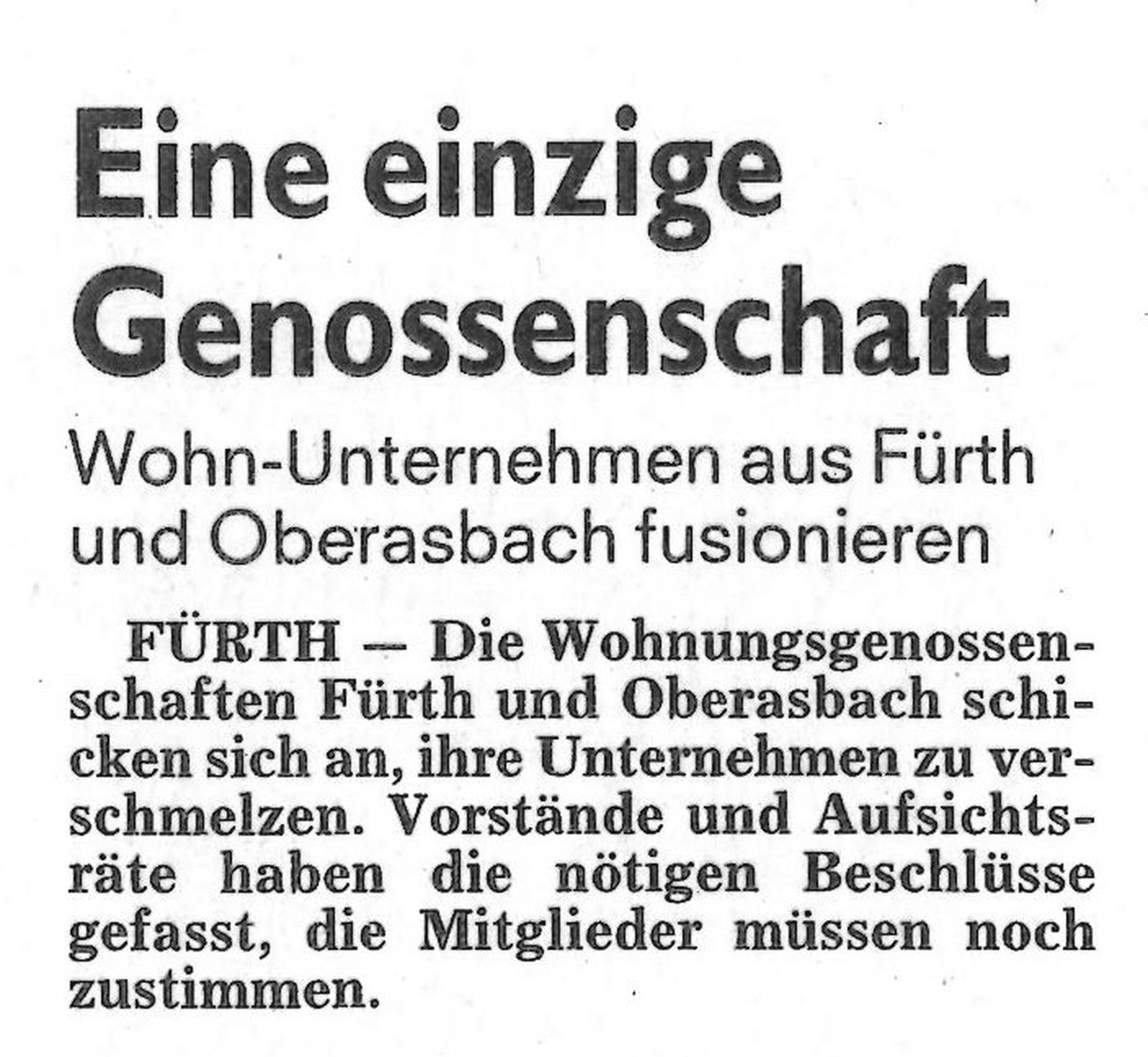 Wohn-Unternehmen aus Fürth und Oberasbach fusionieren …