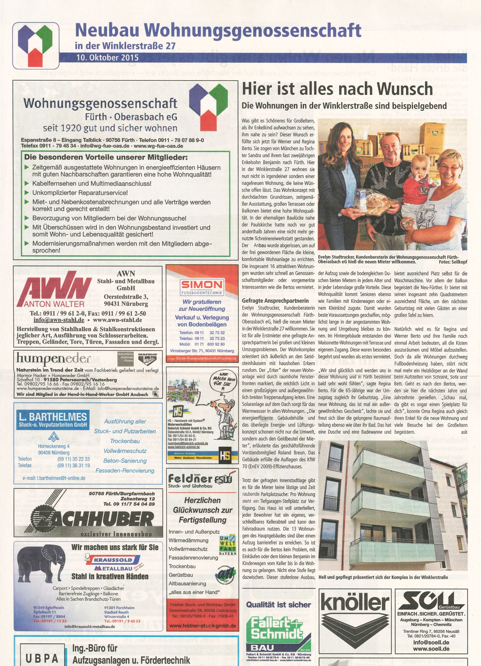 Bezahlbares Wohnen Fur Jung Und Alt Wohnungsgenossenschaft Furth Oberasbach Eg
